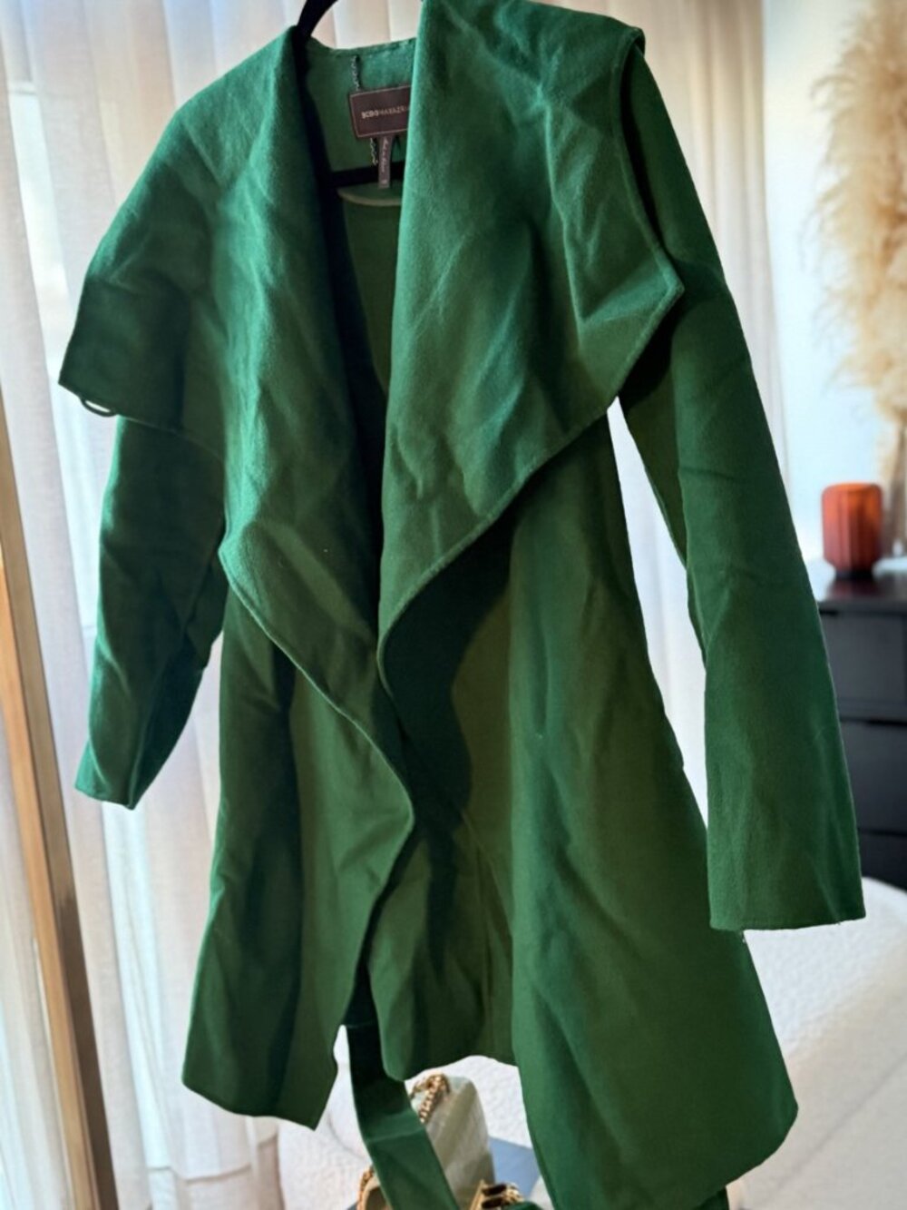Emerald hooded wrap coat